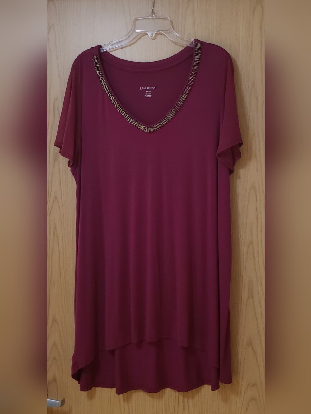 Lane Bryant Burgundy V-Neck Beaded Tunic